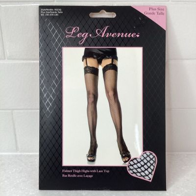 Leg Avenue Fishnet Thigh Highs Lace Top Plus Size #9023Q NEW Stockings